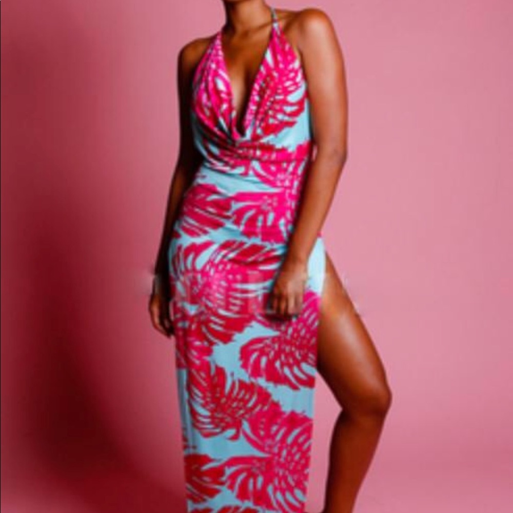 Leaf split maxi dress plus